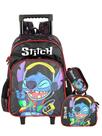 Kit Lilo Stitch Mochila Rodas + Lancheira + Estojo Menino