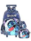 Kit Lilo Stitch Mochila Rodas + Lancheira + Estojo Menino