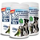 KIT LIMPA TÓCA COM 3 POTES DE 400 G - Eliminador De Odores Pet - Tira cheiro de xixi