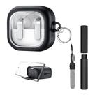 Kit Limpador para Fones e Capa Protetora Glass Nerdcase Compatível com Galaxy Buds 4, Preta e Transparente, Com Suporte Adaptado