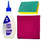 Kit Limpeza de Ferro Passar Roupa Pano Rosa Choque e Esponja