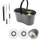 Kit Limpeza Mop 360 Graus CM26 Inga - Cesto Inox 9L + Balde + Pano Microfibra Refil