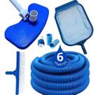 Kit Limpeza para Piscina Aspirador, Peneira, Escova e Mangueira 6m