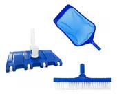 Kit Limpeza Piscina Peneira + Escova + Aspirador 8 Rodas