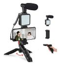 Kit Live Youtuber Vlog Tripé Celular Suporte Led E Microfone