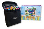 Kit Livrinho De Pintar Desenhos Stitch+ 36 Canetinhas Ponta Dupla Coloridas Desenhos Diversos Passa