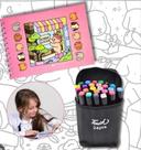 Kit Livro Caderno de Colorir Bobbie Goods Rosa + 24 Canetinha Duas Pontas