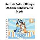 Kit Livro Colorir Capa Dura Bluey + Estojo Canetinhas 24 Cores