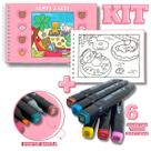 KIT Livro Comfy e Cozy ROSA Para Colorir + 6 Canetas Touch Pontas Duplas Sortidas