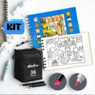 Kit Livro de Colorir Capa Dura Caderno de Desenho 50Flhs Kit de Canetinhas Touch 36 Cores