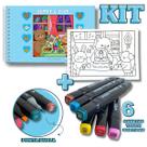 KIT Livro de Colorir Comfy e Cozy - AZUL + 6 Canetas Touch Pontas Duplas Sortidas