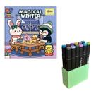 Kit Livro de Colorir Cute & Relax com 12 Canetinhas Touch e Suporte Organizador Lilás Verde