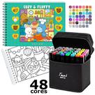 Kit Livro De Colorir TikTok Cozy and Fluffy Green 48 Desenhos + 48 Canetinhas Marcador Ponta Dupla