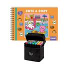 Kit Livro de Pintar + Canetinhas 48 Cores Ponta Dupla