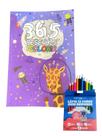 Kit Livro roxo p/ colorir 365 Desenhos+12 mini Lápis de cor