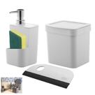 Kit Lixeira 2,5l Dispenser Porta Detergente Rodo Compacto Bancada Pia Cozinha - Ou