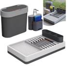 Kit Lixeira 2,8L Escorredor De Louças Dispenser Detergente Pia Cozinha Flat - Coza