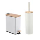Kit Lixeira 3 Litros Bambu Pedal + Escova Sanitária Higiene