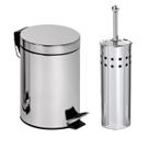 Kit Lixeira 3 Litros e Escova Sanitária em Aço Inox