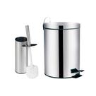 Kit Lixeira 3 litros Inox + Escova Sanitária Inox para Banheiro Kits:Kit Lixeira 5L + Escova