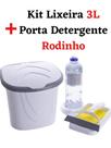 Kit Lixeira 3L Porta Detergente raso de Pia e Rodinho Puxador Fino