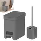 Kit Lixeira 6 Litros Com Pedal e Porta Escova Sanitária Chumbo Banheiro Trium - KTE 131 Ou