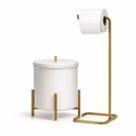 Kit Lixeira 6L Branco e Dourado e Porta Papel Dourado Aço Level Elegância para Banheiro