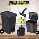 Kit Lixeira 7 Litros c/ Pedal + Lixeira Pia 5 Litros + + Porta Detergente Sabão + Rodinho de Pia