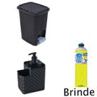 Kit Lixeira 7 Litros Rattan e Dispenser + BRINDE detergente