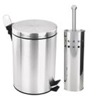 Kit Lixeira 8 Litros Com Escova Sanitária Para Banheiro Inox