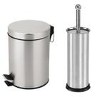 Kit Lixeira Cesto 3 Litros Pedal + Escova Sanitaria Banheiro Inox Kit Lixeira Cesto 3 Litros Pedal + Escova Sanitaria Banheiro Inox