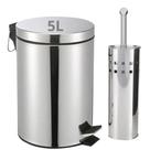 Kit Lixeira De Aço Inox 5L Com Pedal e Escova Sanitária Inox Cesto de lixo Balde removível Ideal Para Banheiros e Cozinha