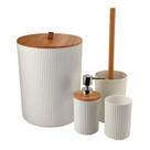 Kit Lixeira de banheiro com Dispenser e Escova Bambu 4 Peças Cor:Branco