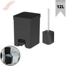 Kit Lixeira De Banheiro De Pedal 12L E Escova Sanitária Inox com Suporte tampa Abre e Fecha Linha Dual