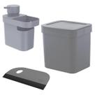 Kit Lixeira de Pia 2,5L + Dispenser Detergente + Rodo Compacto Chumbo - Ou Kit Lixeira de Pia 2,5L + Dispenser Detergente + Rodo Compacto Chumbo - Ou