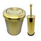 Kit Lixeira Dourada Aço Inox Basculante 5L e Escova Sanitária France Fineza