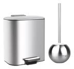 Kit Lixeira Para Banheiro Inox Escova Sanitária Limpador Privada Com Pedal