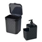 Kit Lixeira Pia Rattan 5L Porta Detergente E Esponja Kit Lixeira Pia Rattan 5L Porta Detergente E Esponja