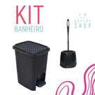 Kit Lixeira Rattan Preta PEDAL 07 litros + Escova Sanitária Reforçada- CASA -ELEGANTE