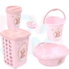 Kit Lixeira,saboneteira,cesto,balde,bacia Ursa rosa - plasutil