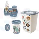 Kit Lixeira, saboneteira, cesto, kit Higiene Bichinhos Azul - Plasutil