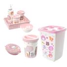 Kit Lixeira, saboneteira, cesto, kit Higiene Bichinhos Rosa - plasutil