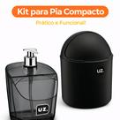 Kit Lixo De Pia 4L Preto Tampa Capacete + Dispenser Detergente Preto Transparente Sabonete Liquido