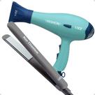 Kit Lizz: Secador Fashion Verde 2200w 220v e Prancha Neo Titanium Cinza 230C Bivolt