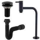 Kit Lopazzi Torneira Link Preta + Sifão Preto + Válvula Preta para Lavatório Cuba Pia Banheiro Cozin