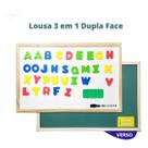 Kit Lousa Infantil GRANDE 3 Em 1 c/ Letras Magnéticas Giz Caneta Quadro Branco