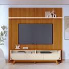 Kit Luna Painel Piso-Teto Ripado com Bancada 3 Gavetas Telescópicas Cinamomo e Off White - Pallazio