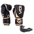 Kit Luva 14oz Boxe Muay Thai Dourado + Protetor Bucal MMA Luta