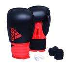 Kit Luva Boxe Adidas Hybrid 100 Preto/Vermelho com Bandagem Preta e Bucal Simples