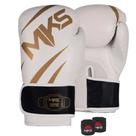 Kit Luva Boxe New Champion Branco/Dourado 16oz + Bandagem MKS Combat